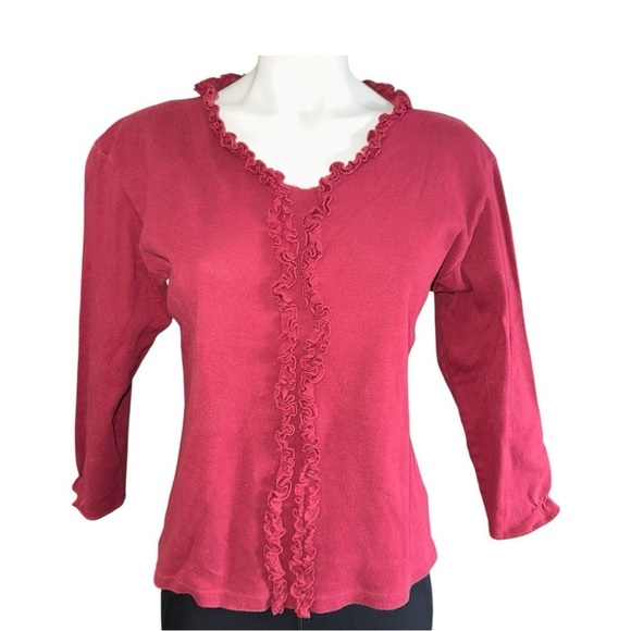 Women’s Bill Blass Size Medium Long Sleeved V-NeckShirt Maroon - Picture 2 of 6